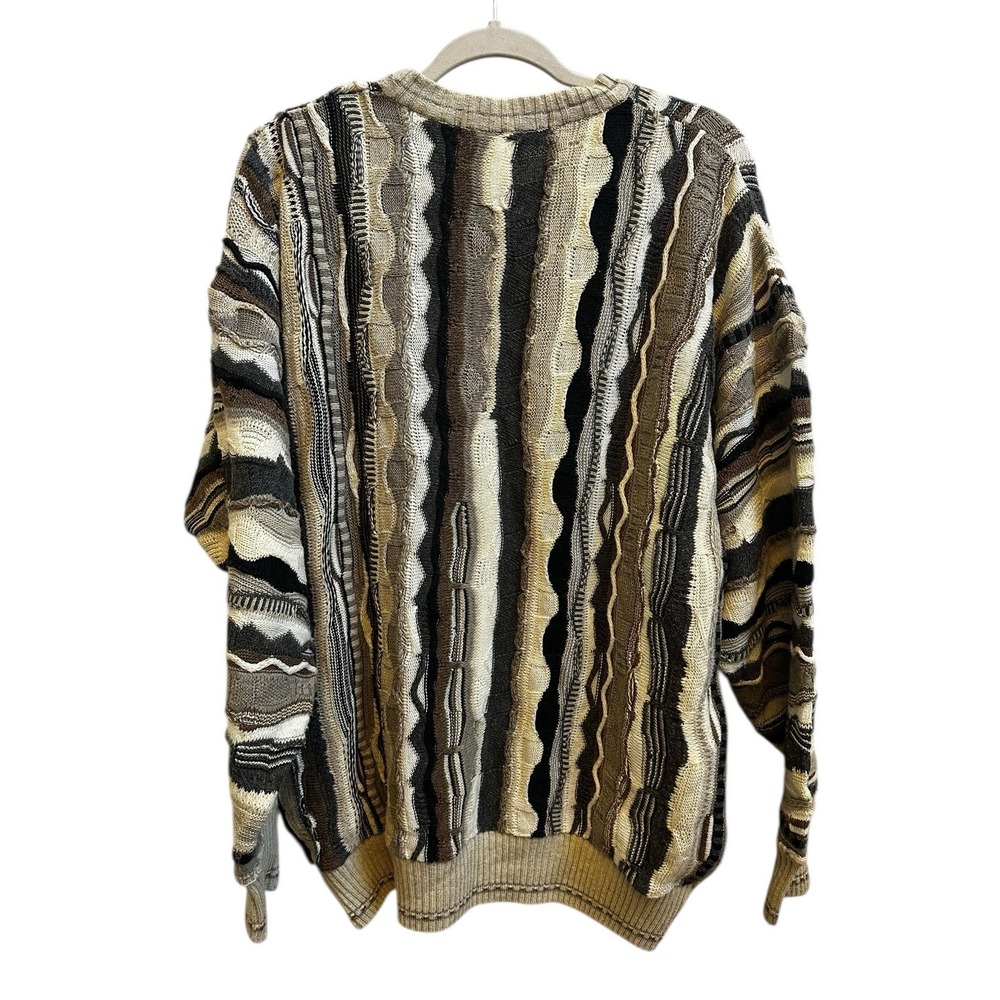 John Ashford Men's 3D Textured Sweater Neutral Tan Multicolor Sz XL Cosby Y2K - Picture 7 of 7